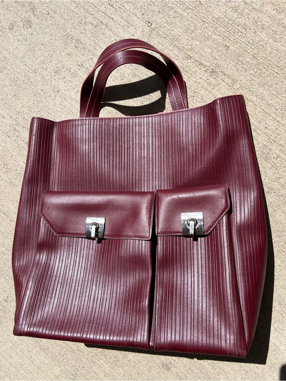 Tumi Red Suede-Lined Tote with Leather Handles